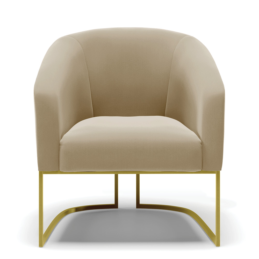 Kit 02 Poltronas Stella Suede Marrom Rato Base Metálica Industrial Dourado - D'Rossi
