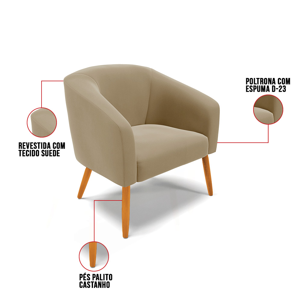 Kit 02 Poltronas Stella Suede Marrom Rato Pés Palito Castanho D'Rossi
