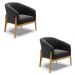 Kit 02 Poltronas Stella Suede Preto Base Madeira Castanho - D'Rossi