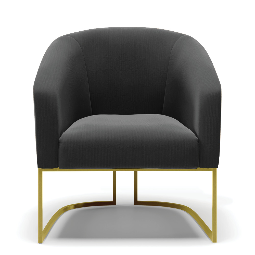 Kit 02 Poltronas Stella Suede Preto Base Metálica Industrial Dourado - D'Rossi