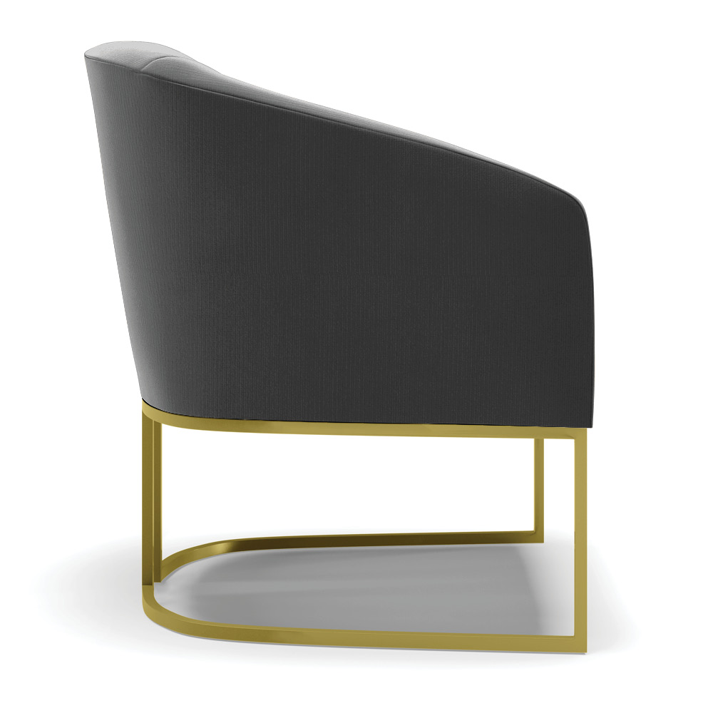 Kit 02 Poltronas Stella Suede Preto Base Metálica Industrial Dourado - D'Rossi