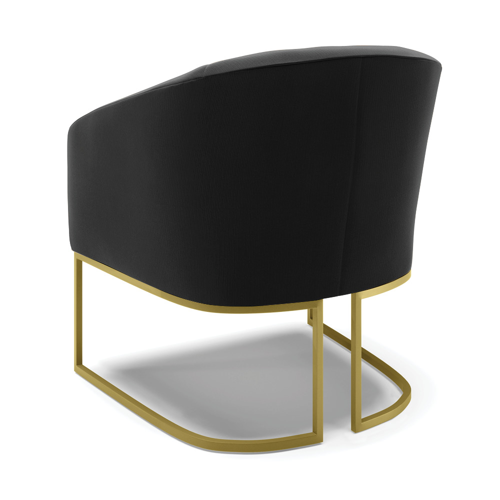 Kit 02 Poltronas Stella Suede Preto Base Metálica Industrial Dourado - D'Rossi