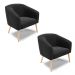 Kit 02 Poltronas Stella Suede Preto Pés Palito Natural - D'Rossi