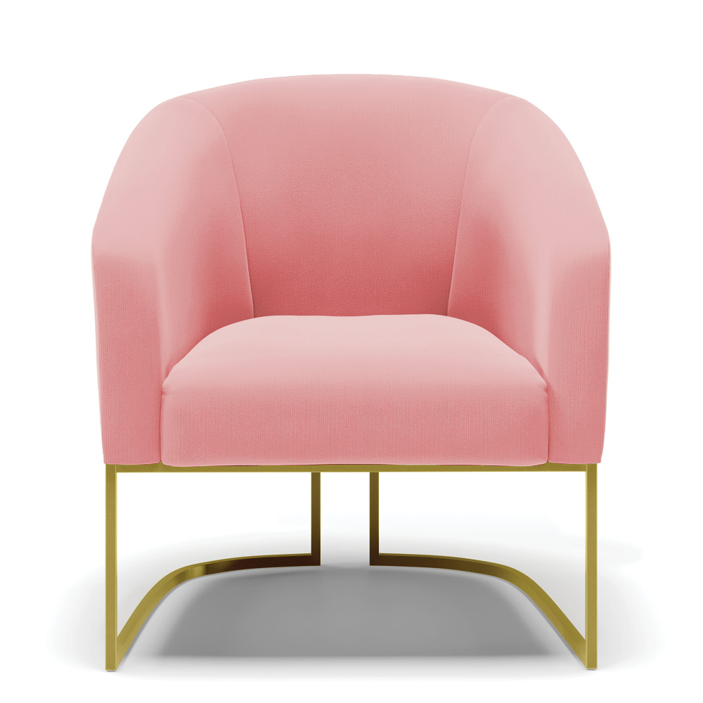 Kit 02 Poltronas Stella Suede Rosê Base Metálica Industrial Dourado - D'Rossi