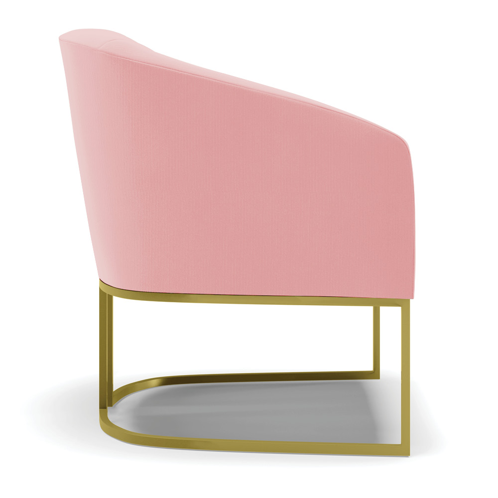 Kit 02 Poltronas Stella Suede Rosê Base Metálica Industrial Dourado - D'Rossi