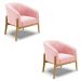 Kit 02 Poltronas Stella Suede Rosa Bebê Base Madeira Castanho - D'Rossi