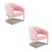 Kit 02 Poltronas Stella Suede Rosa Bebê Base Metálica Industrial Dourado - D'Rossi