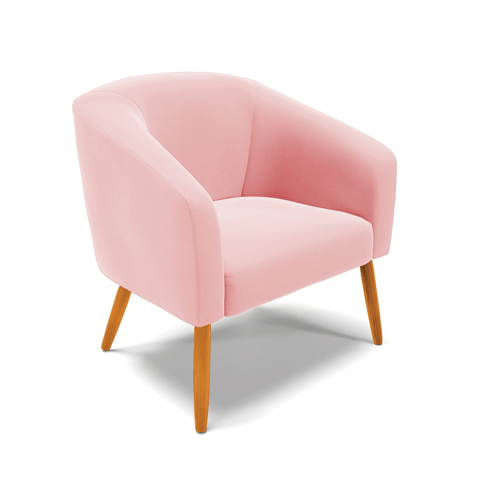 Kit 02 Poltronas Stella Suede Rosa Bebê Pés Palito Castanho D'Rossi