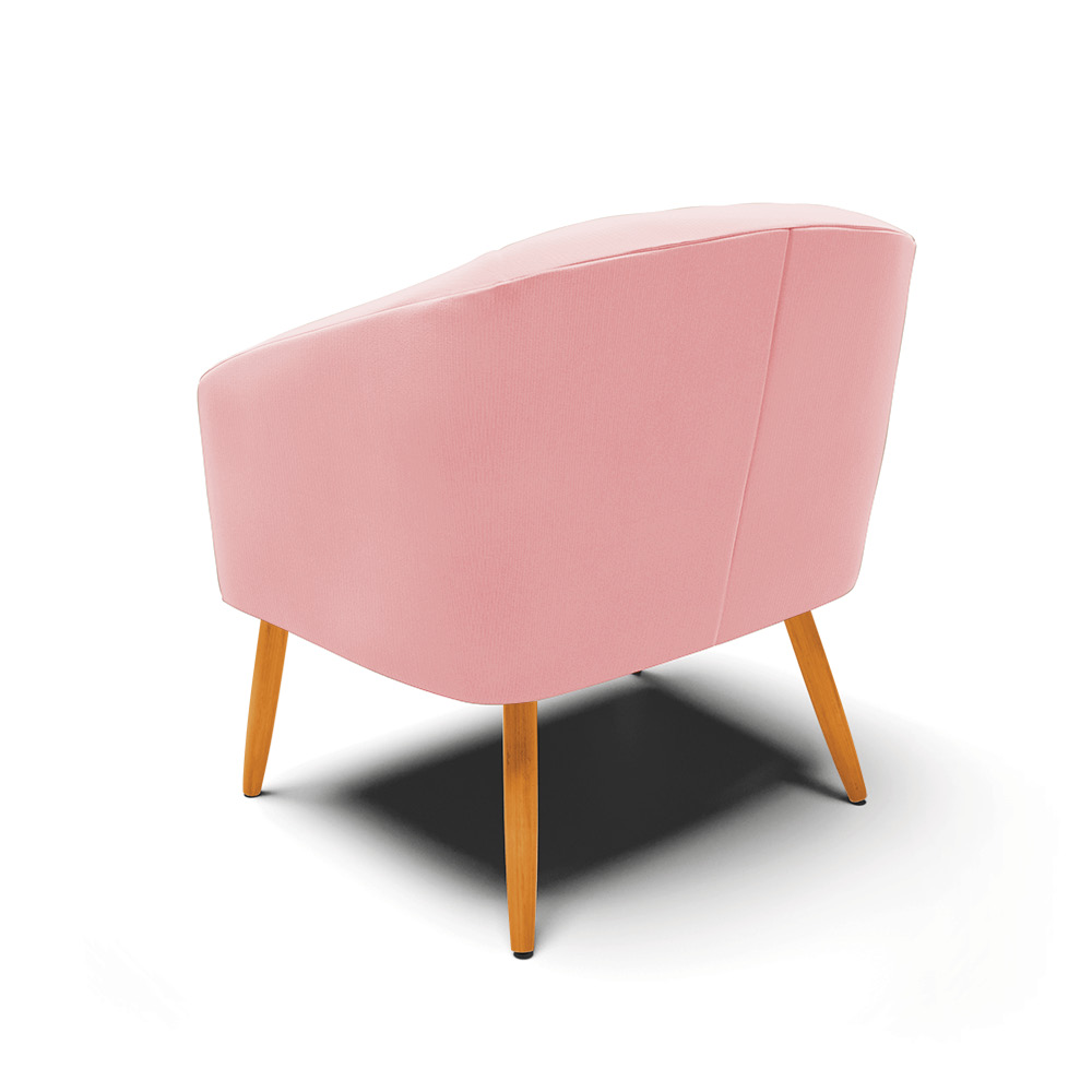 Kit 02 Poltronas Stella Suede Rosa Bebê Pés Palito Castanho D'Rossi
