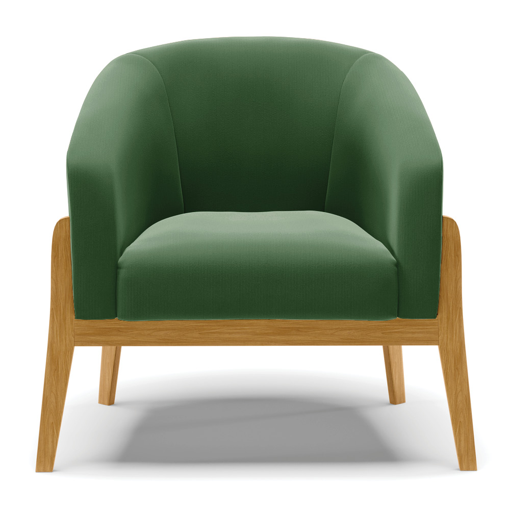 Kit 02 Poltronas Stella Suede Verde Base Madeira Castanho - D'Rossi
