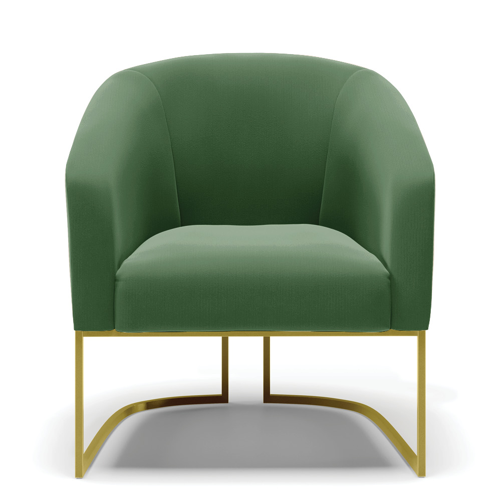 Kit 02 Poltronas Stella Suede Verde Base Metálica Industrial Dourado - D'Rossi