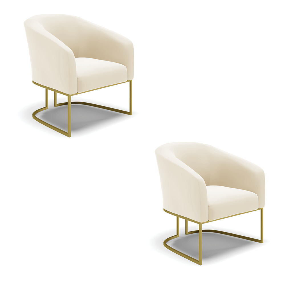 Kit 02 Poltronas Stella Veludo Base Metálica Industrial Dourado - D'Rossi