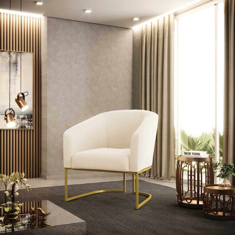Kit 02 Poltronas Stella Veludo Base Metálica Industrial Dourado - D'Rossi