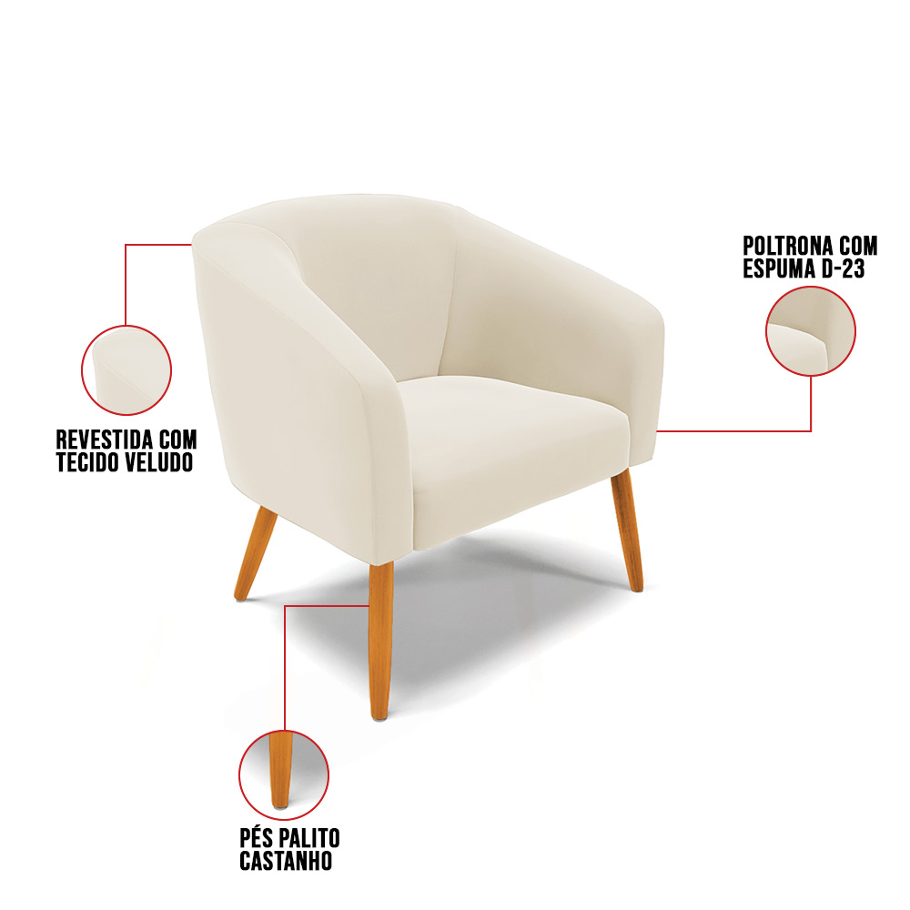 Kit 02 Poltronas Stella Veludo Bege D'Rossi