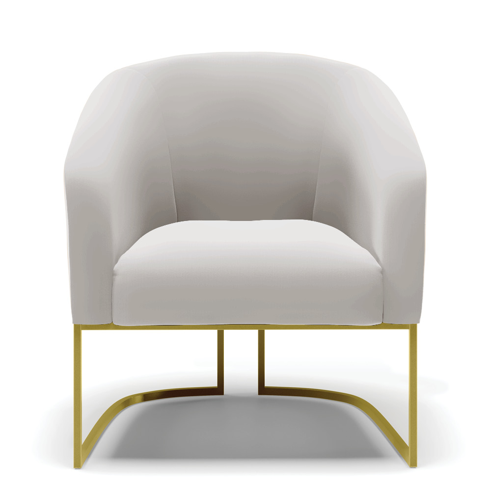 Kit 02 Poltronas Stella Veludo Cinza Base Metálica Industrial Dourado - D'Rossi