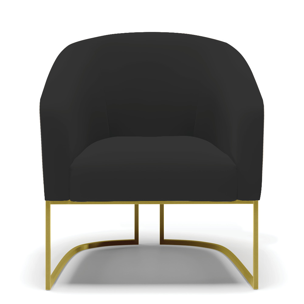Kit 02 Poltronas Stella Veludo Preto Base Metálica Industrial Dourado - D'Rossi