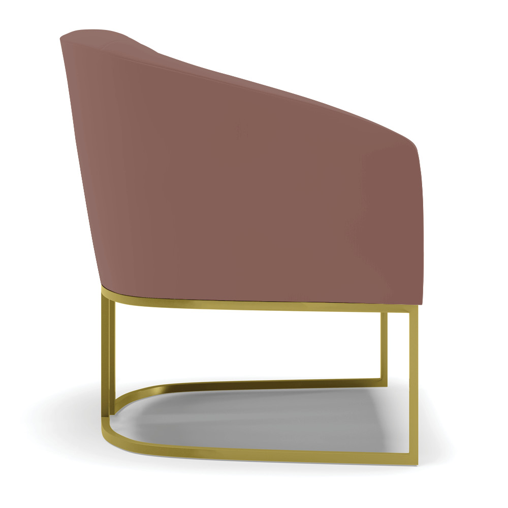Kit 02 Poltronas Stella Veludo Rosê Base Metálica Industrial Dourado - D'Rossi