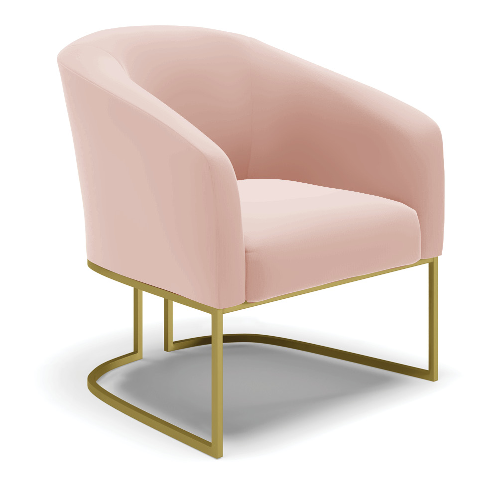 Kit 02 Poltronas Stella Veludo Rosê Base Metálica Industrial Dourado - D'Rossi