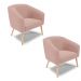 Kit 02 Poltronas Stella Veludo Rosê Pés Palito Natural - D'Rossi