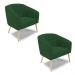 Kit 02 Poltronas Stella Veludo Verde Esmeralda Pés Palito Natural - D'Rossi