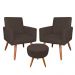 Kit 02 Poltronas com 01 Puff Larissa Suede Marrom Pés Palito Castanho D'Rossi