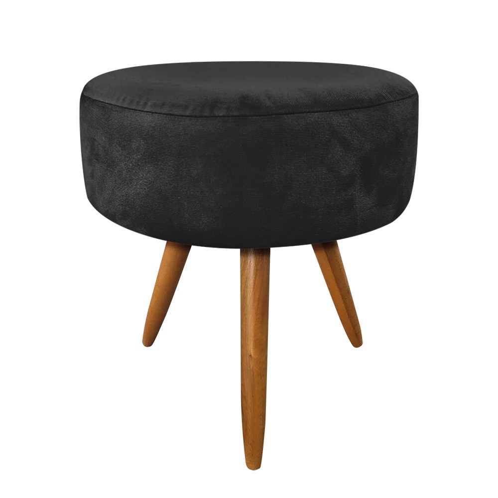 Kit 02 Poltronas com 01 Puff Larissa Suede Preto Pés Palito Castanho D'Rossi