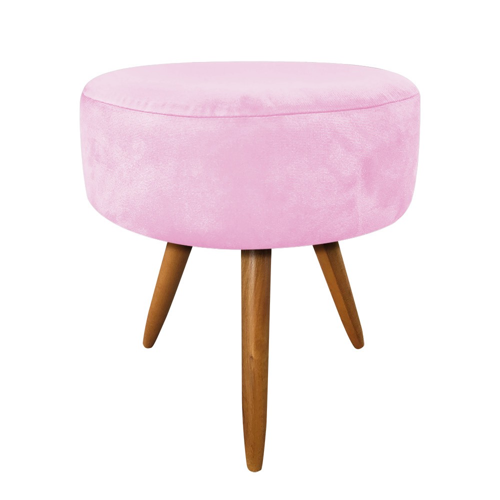 Kit 02 Poltronas com 02 Puffs Larissa Suede Rosa Bebê Pés Palito Castanho D'Rossi
