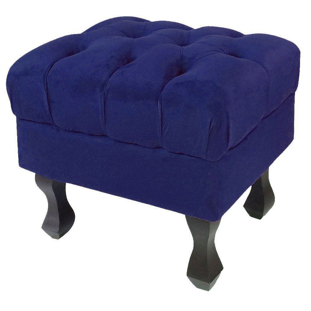 Kit 02 Puff Retrô Luis XV Capitonê Suede Azul Marinho - D'Rossi