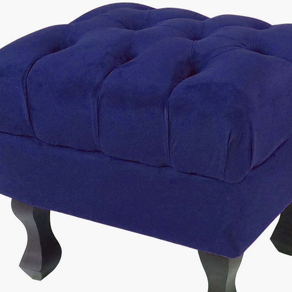Kit 02 Puff Retrô Luis XV Capitonê Suede Azul Marinho - D'Rossi