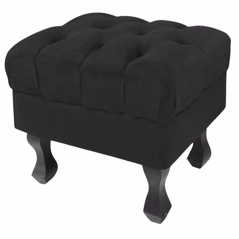 Kit 02 Puff Retrô Luis XV Capitonê Suede Preto - D'Rossi