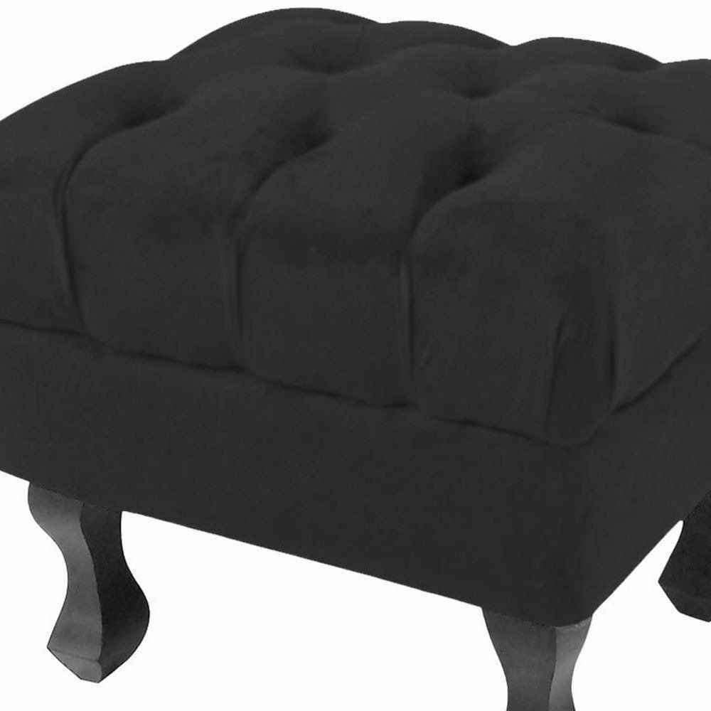 Kit 02 Puff Retrô Luis XV Capitonê Suede Preto - D'Rossi