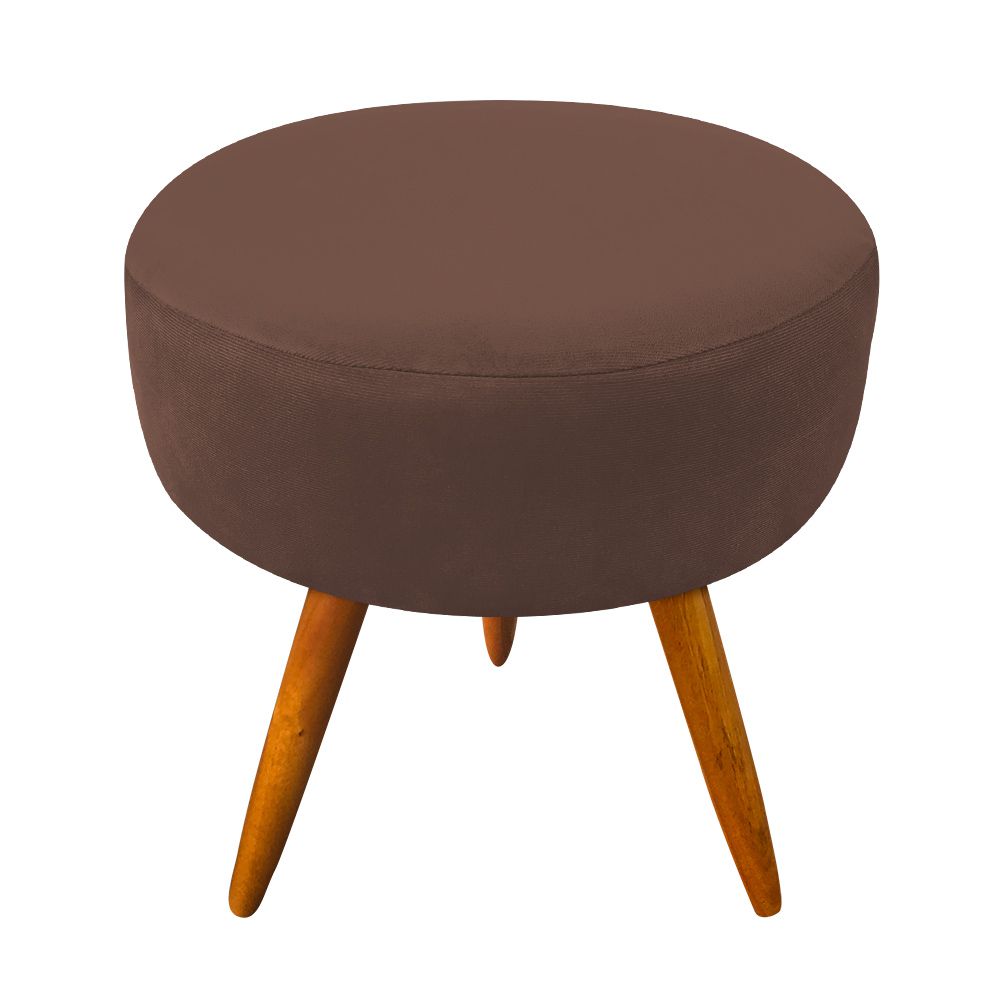 Kit 02 Puffs Banqueta Berlim Redondo Suede Marrom Pés Castanho D'Rossi