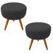 Kit 02 Puffs Banqueta Berlim Redondo Suede Preto Pés Castanho D'Rossi