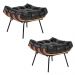 Kit 02 Puffs Costela Couro Preto Base Metal D'Rossi