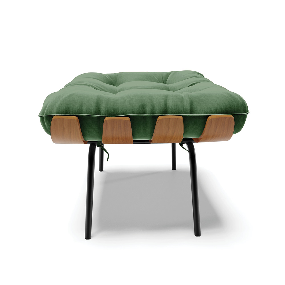 Kit 02 Puffs Costela Suede Verde Base Metálica Preto - D'Rossi