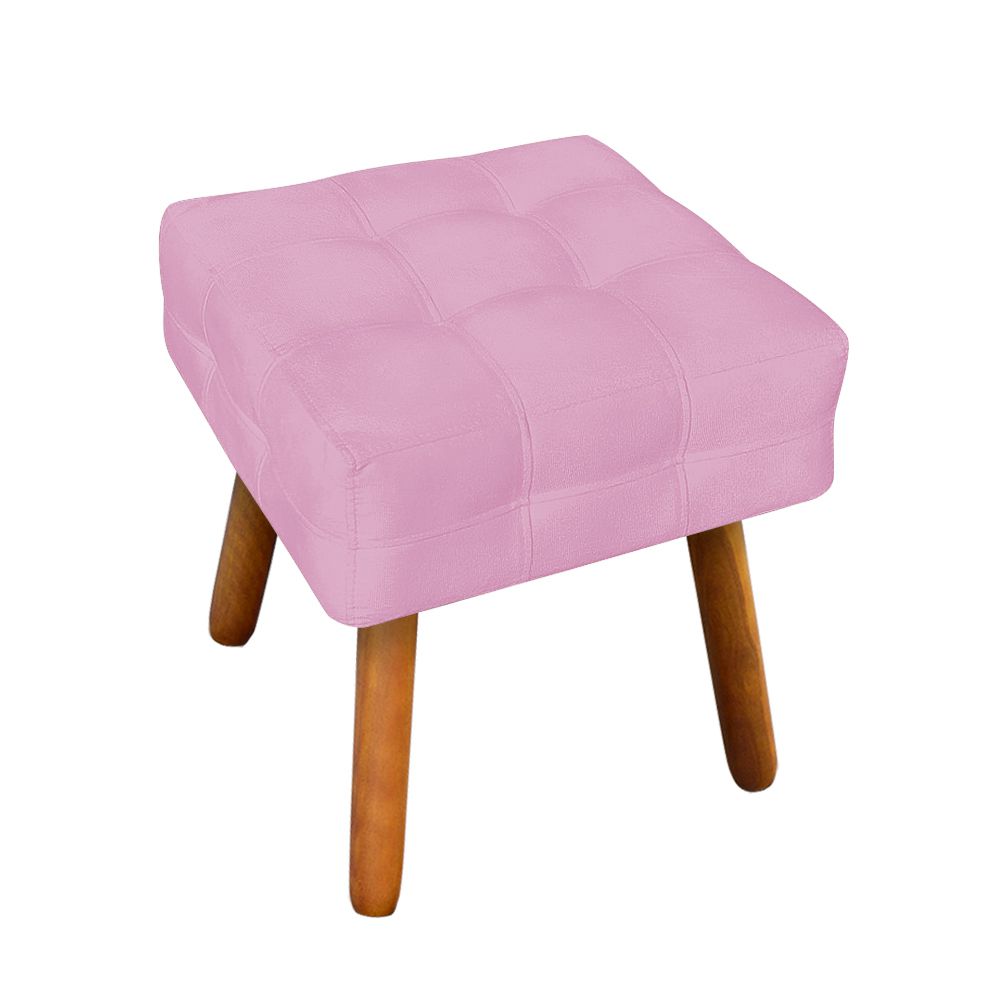 Kit 02 Puffs Elisa Suede Rosa Bebê Pés Palito Castanho D'Rossi