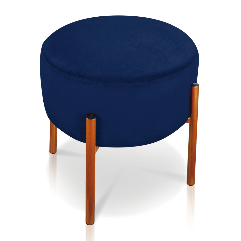 Kit 02 Puffs Iron Suede Azul Marinho Base Metálica Cobre - D'Rossi