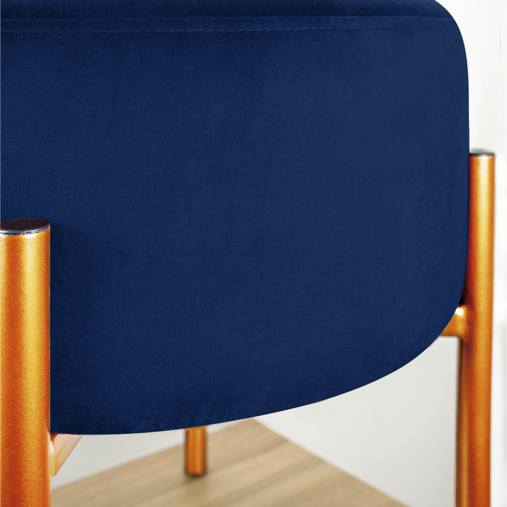 Kit 02 Puffs Iron Suede Azul Marinho Base Metálica Cobre - D'Rossi
