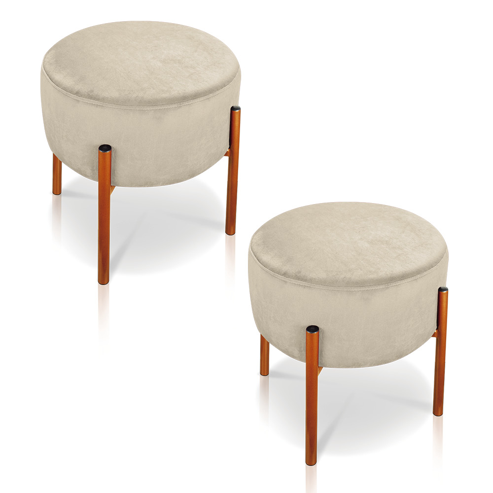 Kit 02 Puffs Iron Suede Base Metálica Cobre - D'Rossi