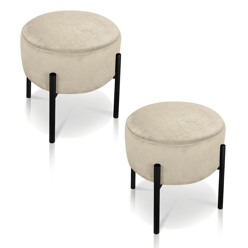 Kit 02 Puffs Iron Suede Bege Base Preto Palito D'Rossi