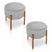 Kit 02 Puffs Iron Suede Cinza Base Metálica Cobre - D'Rossi