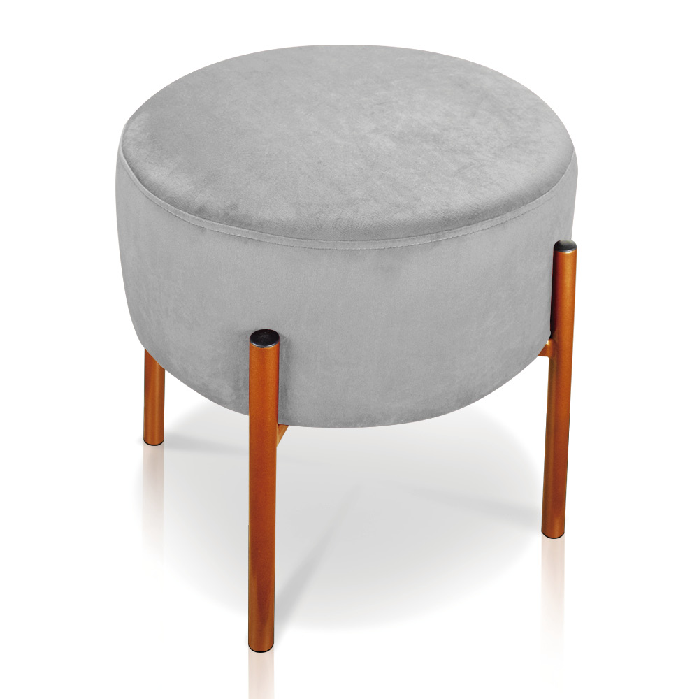 Kit 02 Puffs Iron Suede Cinza Base Metálica Cobre - D'Rossi