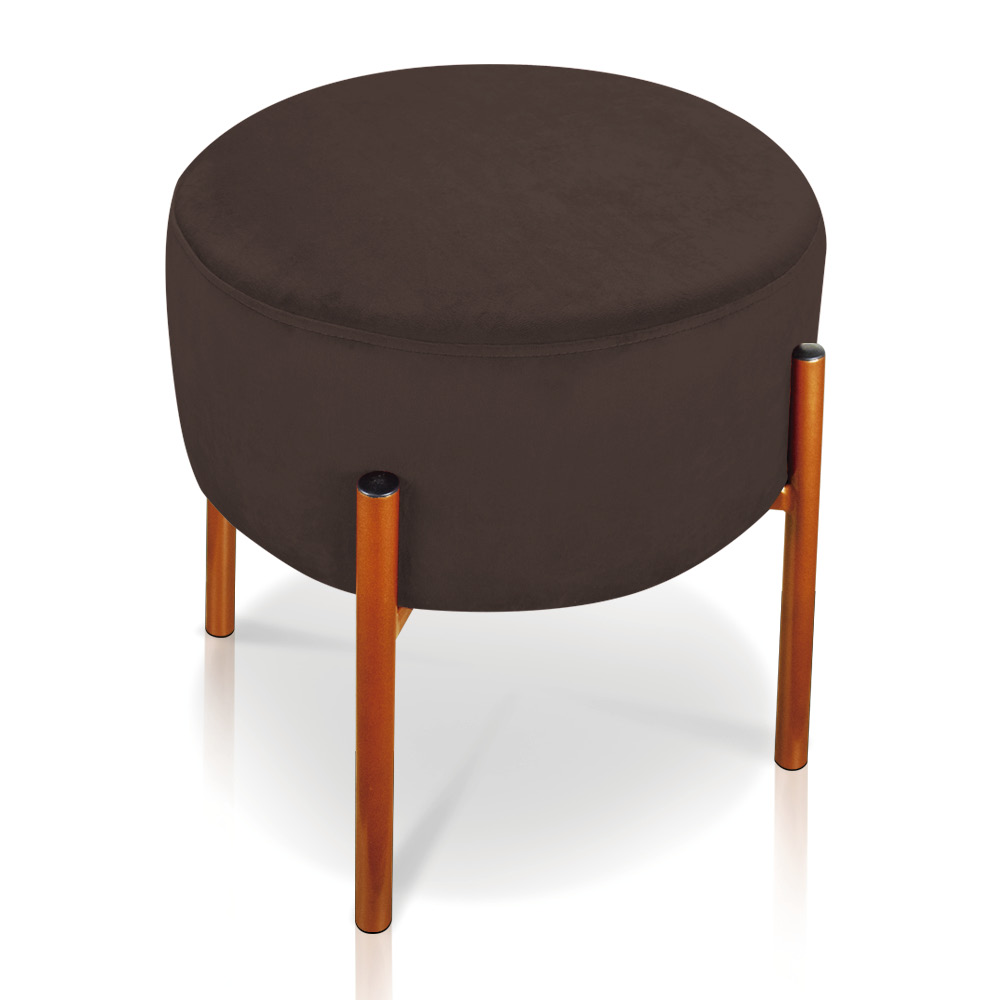 Kit 02 Puffs Iron Suede Marrom Base Metálica Cobre - D'Rossi
