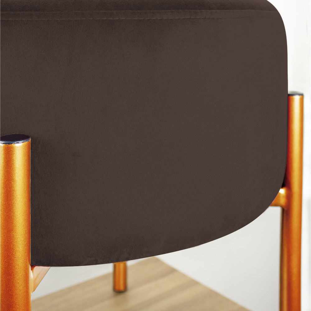 Kit 02 Puffs Iron Suede Marrom Base Metálica Cobre - D'Rossi