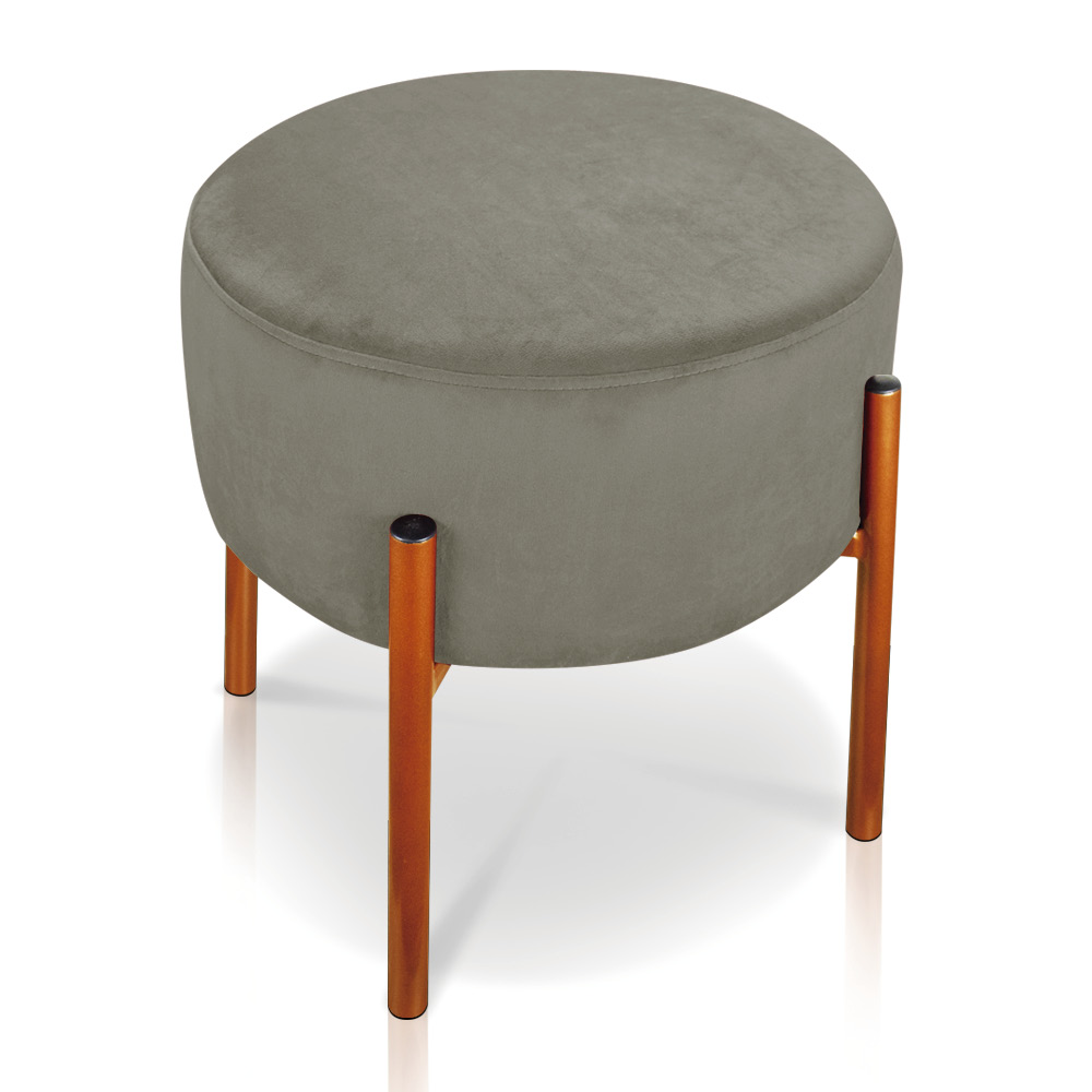 Kit 02 Puffs Iron Suede Marrom Rato Base Metálica Cobre - D'Rossi
