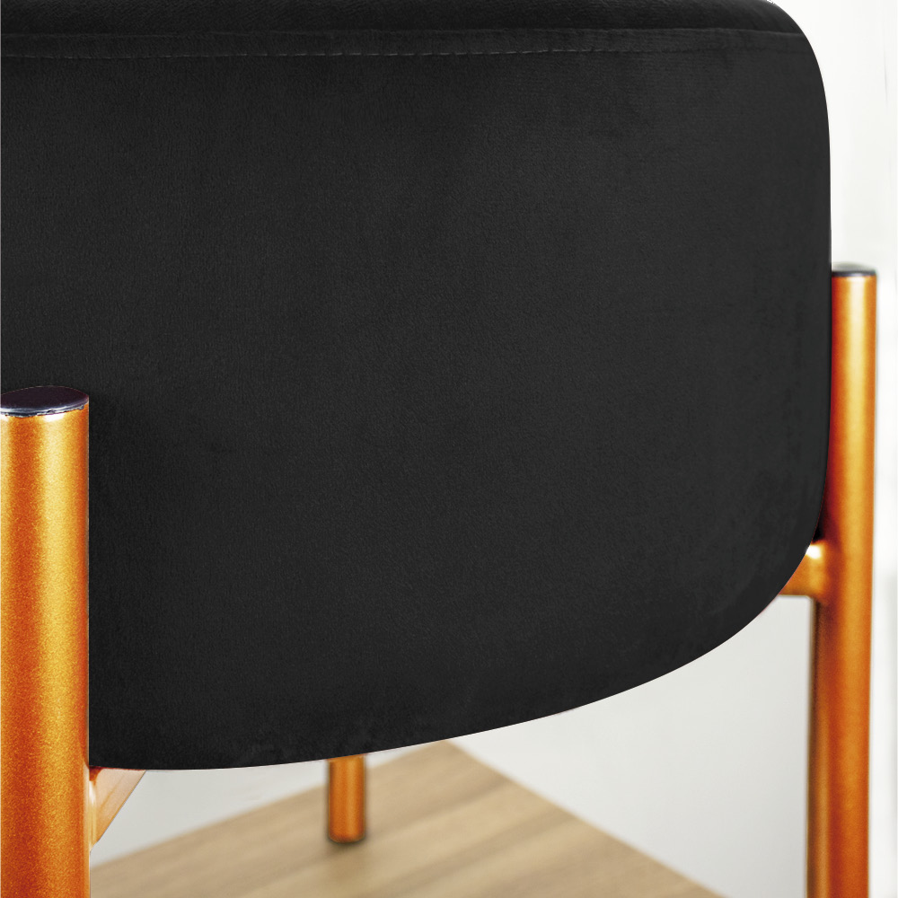 Kit 02 Puffs Iron Suede Preto Base Metálica Cobre - D'Rossi