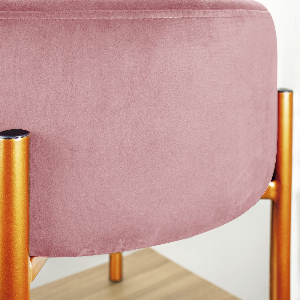 Kit 02 Puffs Iron Suede Rosê Base Metálica Cobre - D'Rossi