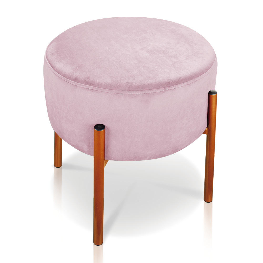 Kit 02 Puffs Iron Suede Rosa Bebê Base Metálica Cobre - D'Rossi