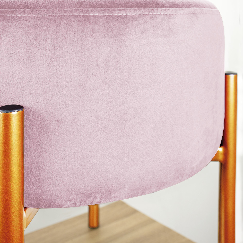 Kit 02 Puffs Iron Suede Rosa Bebê Base Metálica Cobre - D'Rossi