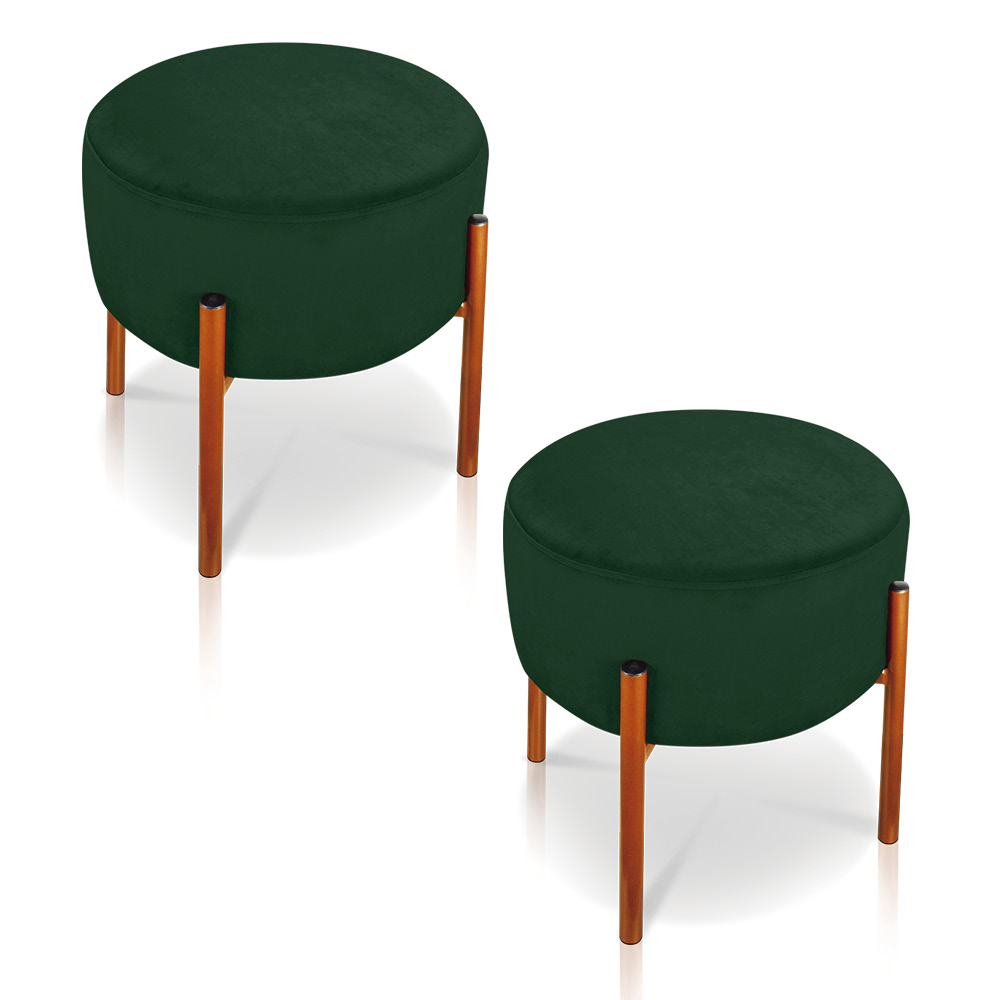 Kit 02 Puffs Iron Suede Verde Base Metálica Cobre - D'Rossi